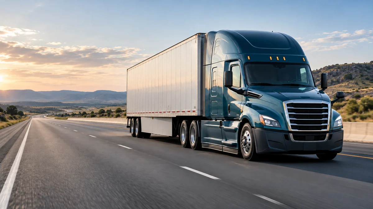 Illustrative unbranded Class 8 tractor-trailer on an American interstate highway